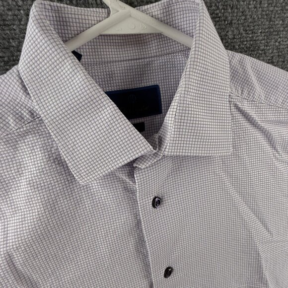 David Donahue Button Up Shirt Purple Check 16.5 34/35 Trim Fit Woven Adult Men - Picture 7 of 14
